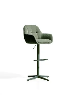 Dorina green chenille swivel stool with green-finish steel legs by Kave Home, a Bar Stools for sale on Style Sourcebook