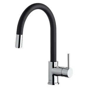 Armando Vicario Gooseneck Side Lever Pull Out Kitchen Mixer Tap Black SK5-AV-B-LF by Armando Vicario, a Kitchen Taps & Mixers for sale on Style Sourcebook