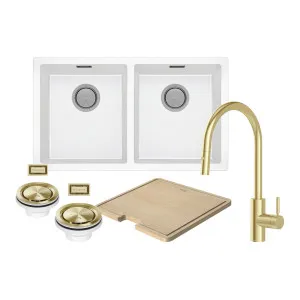 Phoenix Sink Package 2 - Matte White Sink & Brushed Gold Mixer by PHOENIX, a Kitchen Sinks for sale on Style Sourcebook