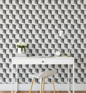 Sketchy Cubes Wallpaper by oliveetoriel.com, a Wallpaper for sale on Style Sourcebook