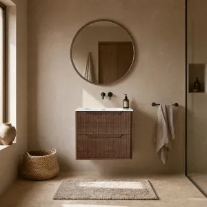 CASSIAN - Walnut Wall-hung 2 Drawer Bathroom Cabinet - 60 cm by European Lifestyle, a Bathroom Storage Cabinets for sale on Style Sourcebook