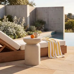 CIRELLA - Outdoor Fibre Cement Travertine Effect Side Table - 35 cm by European Lifestyle, a Tables for sale on Style Sourcebook