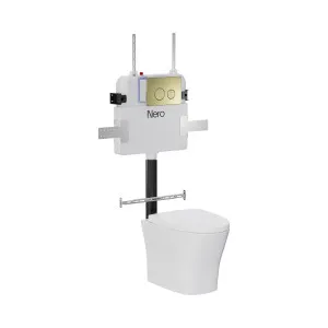 Signature Hygiene Rim BTW Toilet Suite with In-Wall Cistern & Push Plate - Brushed Gold by NERO, a Toilets & Bidets for sale on Style Sourcebook
