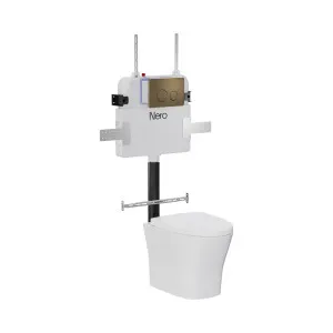 Signature Hygiene Rim BTW Toilet Suite with In-Wall Cistern & Push Plate - Tumbled Antique Brass by NERO, a Toilets & Bidets for sale on Style Sourcebook