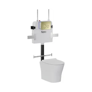 Signature Hygiene Rim BTW With CrystaSleek Seat With R&T In-wall Cistern and Push Plate Brushed Gold by NERO, a Toilets & Bidets for sale on Style Sourcebook