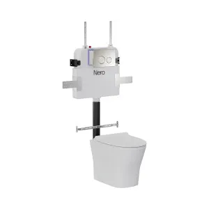 Signature Hygiene Rim BTW With CrystaSleek Seat With R&T In-wall Cistern and Push Plate Brushed Nickel by NERO, a Toilets & Bidets for sale on Style Sourcebook
