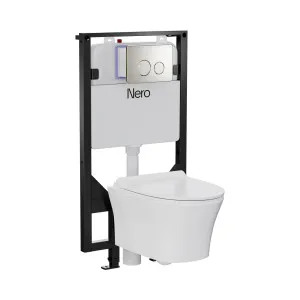 Signature Hygiene Rim Wall Hung Pan With CrystaSleek Seat With R&T In-wall Cistern and Push Plate Brushed Nickel by NERO, a Toilets & Bidets for sale on Style Sourcebook