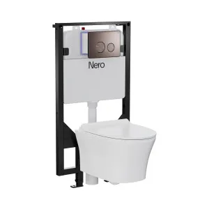 Signature Hygiene Rim Wall Hung Pan With CrystaSleek Seat With R&T In-wall Cistern and Push Plate Brushed Bronze by NERO, a Toilets & Bidets for sale on Style Sourcebook