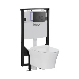 Signature Hygiene Rim Wall Hung Pan With CrystaSleek Seat With R&T In-wall Cistern and Push Plate Gun Metal by NERO, a Toilets & Bidets for sale on Style Sourcebook