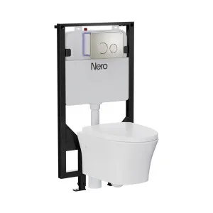 Signature Hygiene Rim Wall Hung Pan With R&T In-wall Cistern and Push Plate Brushed Nickel by NERO, a Toilets & Bidets for sale on Style Sourcebook