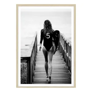 Bay Surfer Girl Framed Print in 95 x 133cm Natural by OZ Design, a Prints for sale on Style Sourcebook