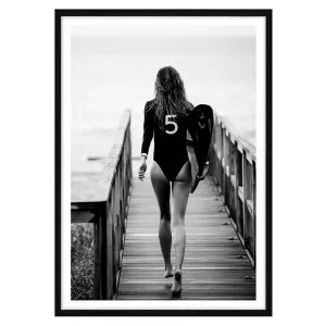 Bay Surfer Girl Framed Print in 73 x 103cm Black by OZ Design, a Prints for sale on Style Sourcebook
