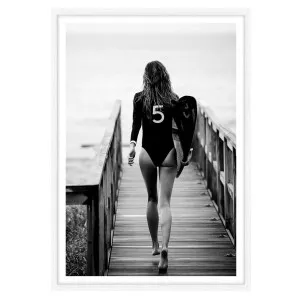Bay Surfer Girl Framed Print in 73 x 103cm White by OZ Design, a Prints for sale on Style Sourcebook