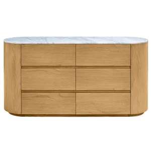 Curve Light Oak & Carrara Marble Dresser - 6 Drawer by James Lane, a Dressers & Chests of Drawers for sale on Style Sourcebook