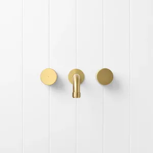 Melbourne Wall Spout + Round Taps Brushed Brass by Yabby by Yabby, a Bathroom Taps & Mixers for sale on Style Sourcebook