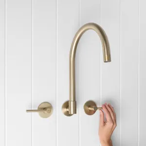 Sydney Swivel Spout + Double Handle Taps Warm Brushed Nickel by Yabby by Yabby, a Bathroom Taps & Mixers for sale on Style Sourcebook