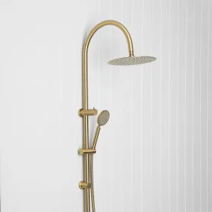 Gooseneck Combination Shower + Round Sprayer Brushed Brass, Adjustable Handheld Sprayer, Diverter, Brushed Brass, Yabby by Yabby, a Shower Heads & Mixers for sale on Style Sourcebook