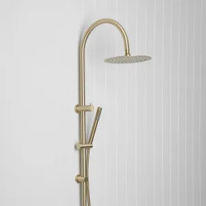 Gooseneck Combination Shower + Straight Sprayer Warm Brushed Nickel, Adjustable Handheld Sprayer, Diverter, Brushed Nickel Finish, Yabby by Yabby, a Shower Heads & Mixers for sale on Style Sourcebook