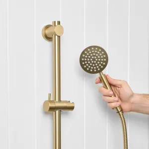 Round Hand Shower + Adjustable Rail Brushed Brass by Yabby by Yabby, a Shower Heads & Mixers for sale on Style Sourcebook