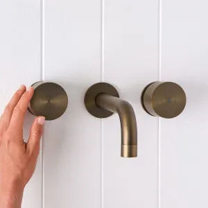 Sydney Wall Spout + Round Wall Taps Antique Brass, Yabby, Antique Brass Finish, Bathroom Tapware by Yabby, a Bathroom Taps & Mixers for sale on Style Sourcebook