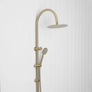 Gooseneck Combination Shower + Round Sprayer Warm Brushed Nickel, Adjustable Handheld Sprayer, Diverter, Brushed Nickel Finish, Yabby by Yabby, a Shower Heads & Mixers for sale on Style Sourcebook