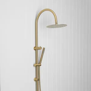 Gooseneck Combination Shower + Straight Sprayer Brushed Brass, Adjustable Handheld Sprayer, Diverter, Brushed Brass, Yabby by Yabby, a Shower Heads & Mixers for sale on Style Sourcebook
