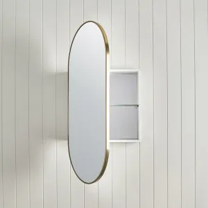 Oval Mirror Cabinet Brushed Brass by Yabby, Wall-Mounted or Recessed Design, Brushed Brass Finish by Yabby, a Bathroom Storage Cabinets for sale on Style Sourcebook