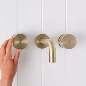 Sydney Wall Spout + Round Wall Taps in Warm Brushed Nickel by Yabby by Yabby, a Bathroom Taps & Mixers for sale on Style Sourcebook