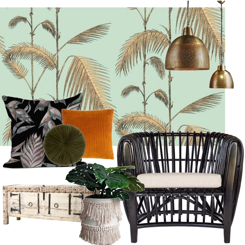 blue palm print Mood Board by mortimerandwhite on Style Sourcebook