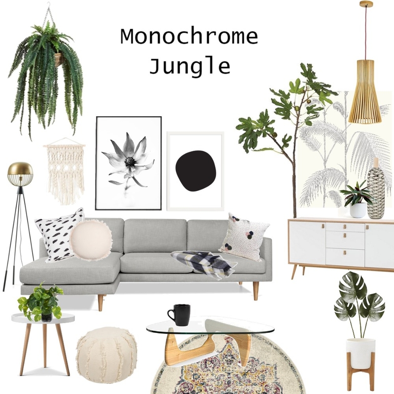 Monochrome Jungle Interior Design Mood Board by JoannaLee Monochrome Jungle Interior Design Mood Board by JoannaLee