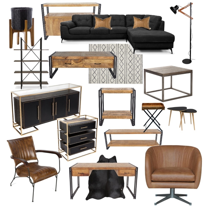 Obývák černá sedačka dřevo kov Mood Board by Martina.tp on Style Sourcebook