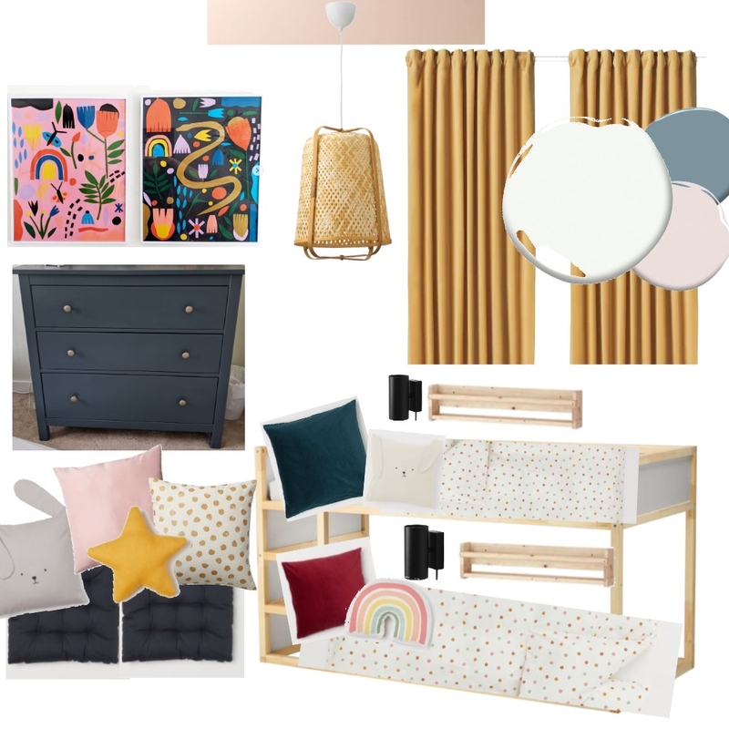 Sam & Etta's Room Interior Design Mood Board by janarose.interiors