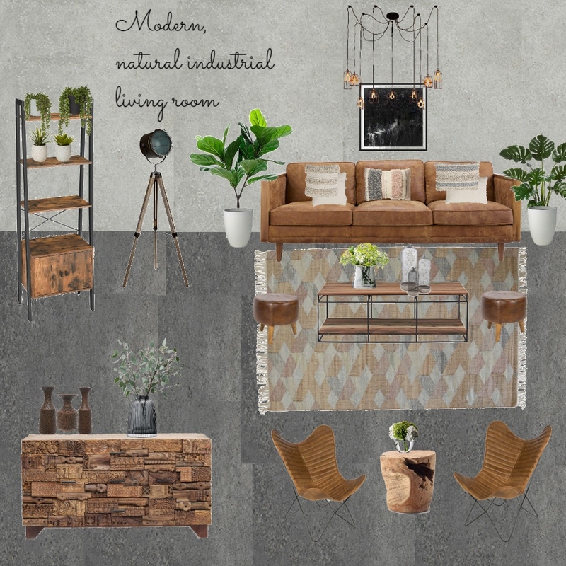 Modern Natural Industrial Living room Interior Design Mood Board by bayyinah utami