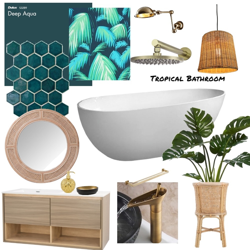 Tropical Bathroom Interior Design Mood Board by Katherine_Lizzie