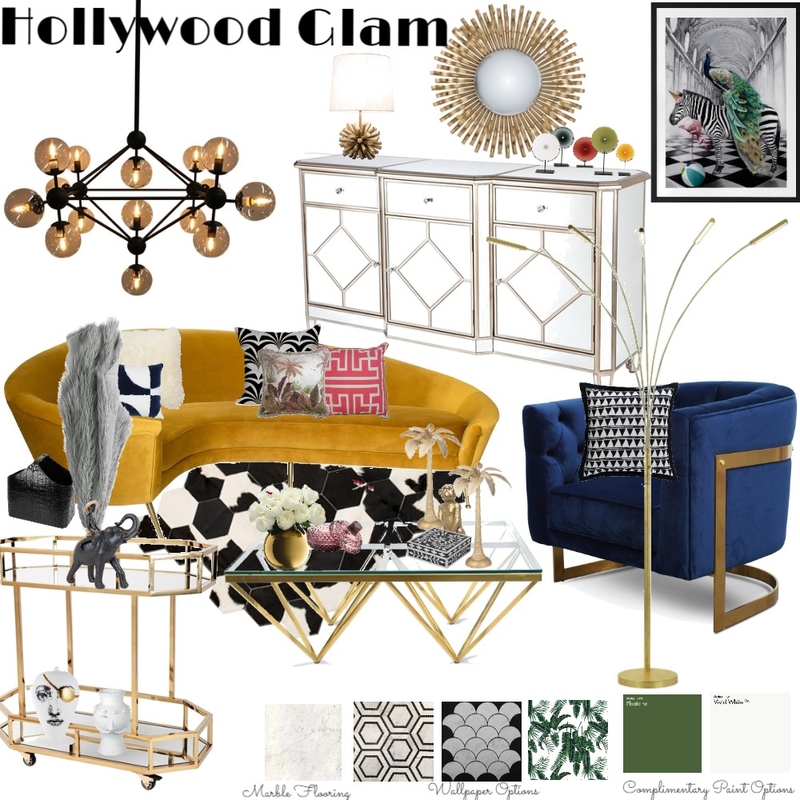 Hollywood Glam Interior Design Mood Board by Nella Evans Hollywood Glam Interior Design Mood Board by Nella Evans