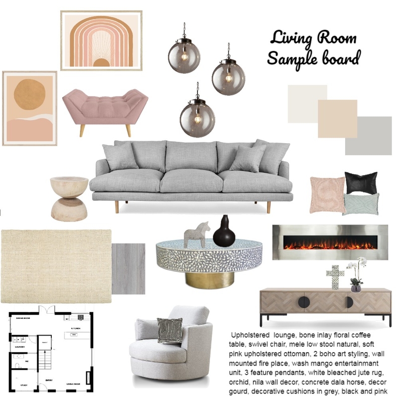 Sample Board Living Room Interior Design Mood Board by Danche
