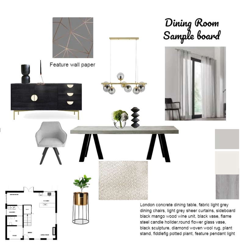Sample Board Dining Room Interior Design Mood Board by Danche