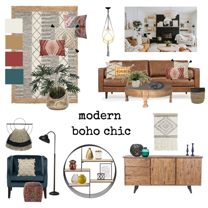 modern boho Interior Design Mood Board by Stacia Bohland