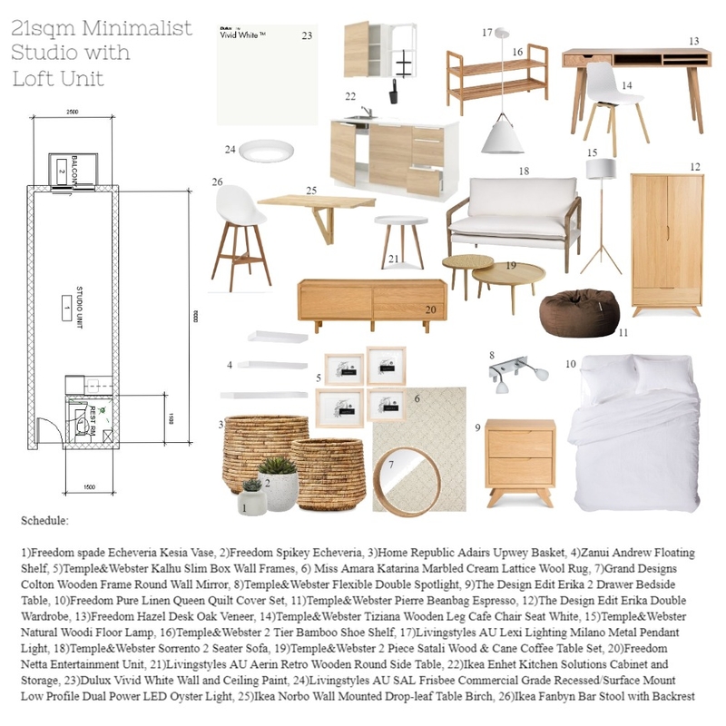 21sqm Minimalist Studio with loft unit Mood Board by Gia123 on Style Sourcebook