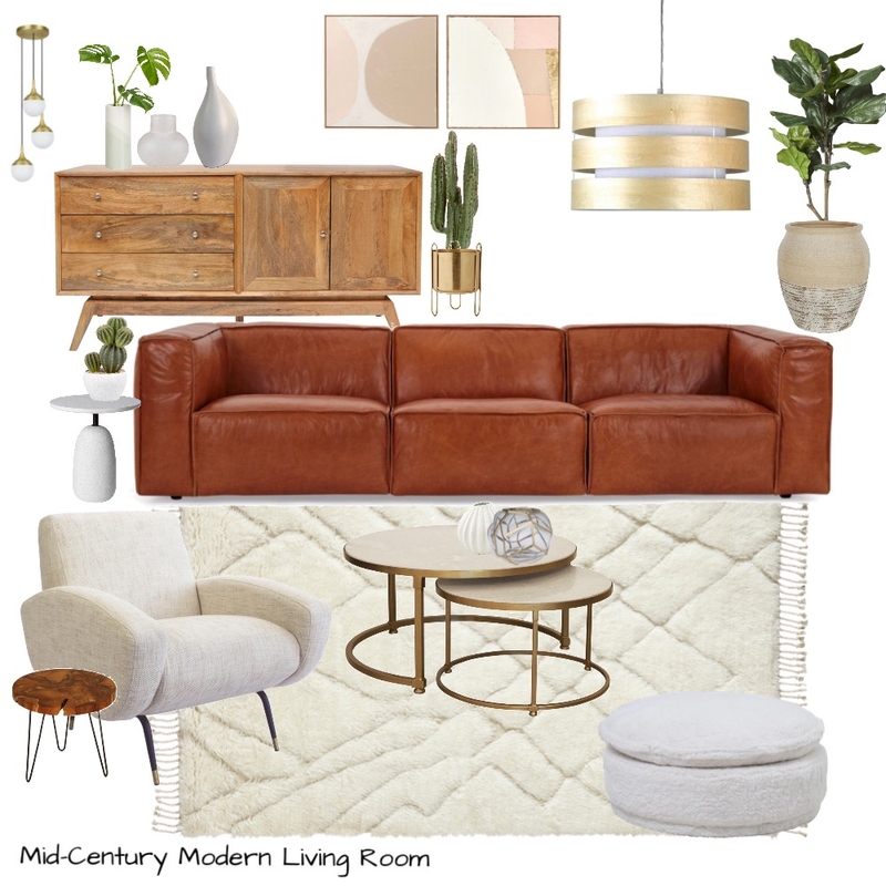 Mid-Century Modern Living Room Interior Design Mood Board by stylefusion