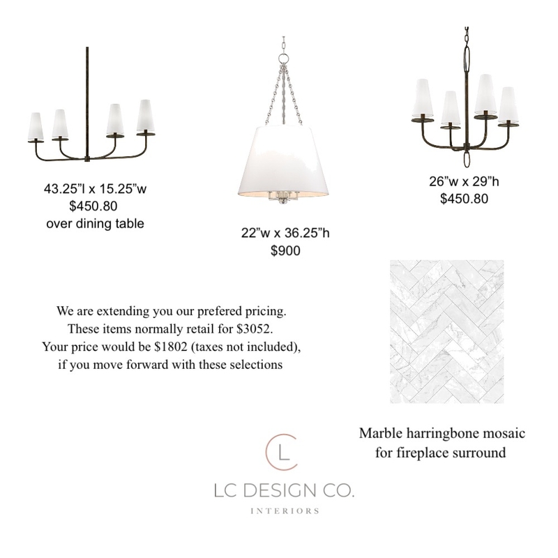 Lighting for jill Interior Design Mood Board by LC Design Co.