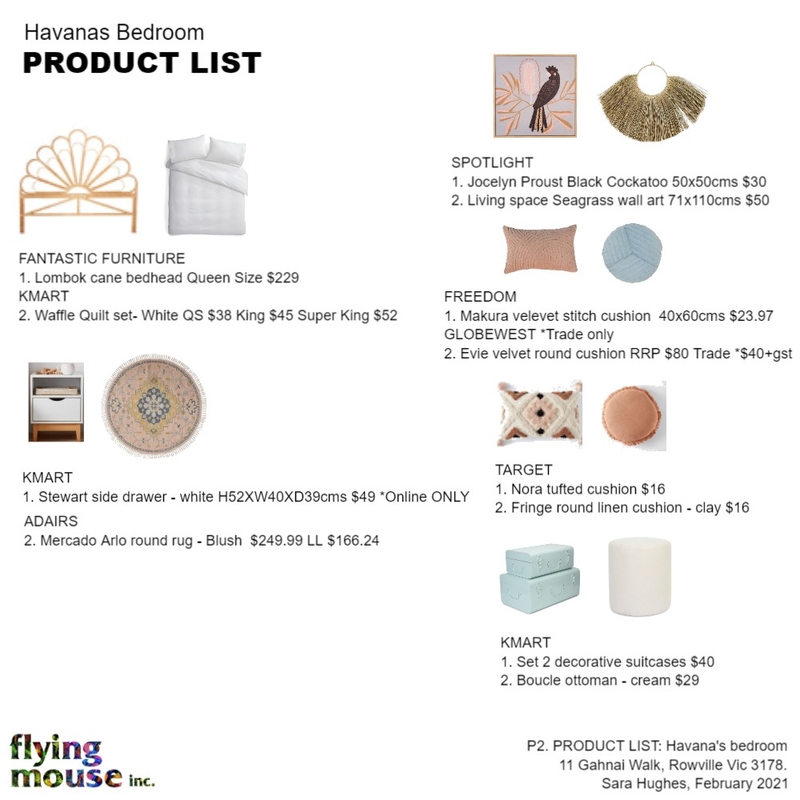 Sara - P2. Product list: Havana's bedroom Mood Board by Flyingmouse inc on Style Sourcebook