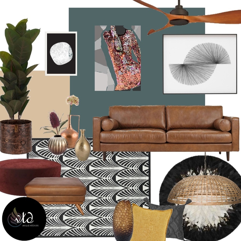 Moody Mid-Century Mood Board by Velvet Tree Design on Style Sourcebook