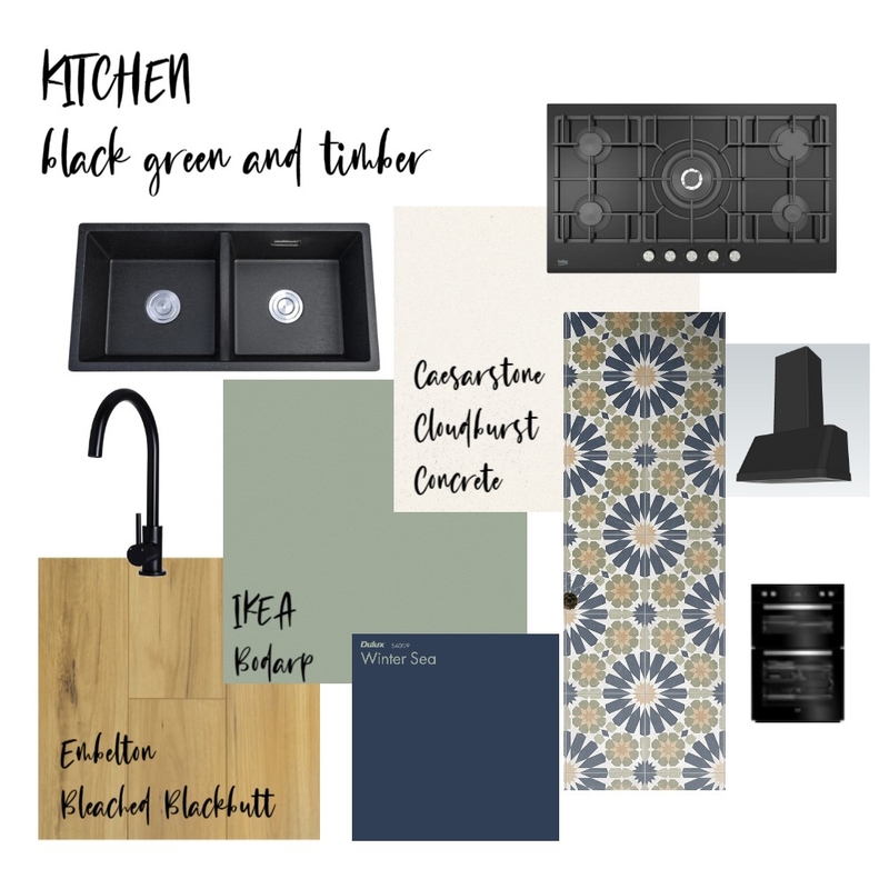 Kitchen with Green Black & Timber Mood Board by CharissaLyons on Style Sourcebook