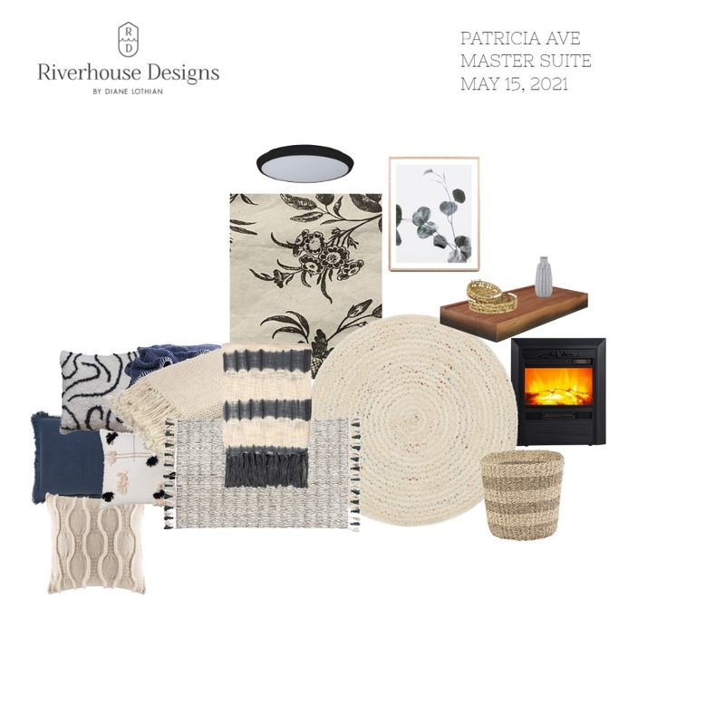 MASTER SUITE NAVY/DENIM ACCENTS Interior Design Mood Board by Riverhouse Designs