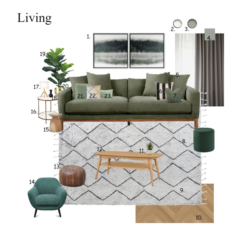 Living Room - Olive sofa Mood Board by Mgj_interiors on Style Sourcebook