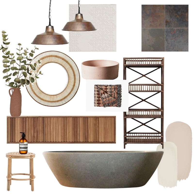 warm boho modern bathroom Mood Board by The Whole Room on Style Sourcebook