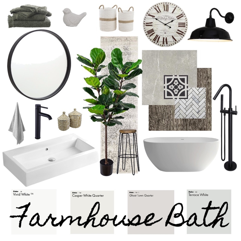 Farmhouse Bath Interior Design Mood Board by Haven Home Styling Farmhouse Bath Interior Design Mood Board by Haven Home Styling