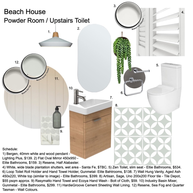 Upstairs Toilet / Powder Room Sample Board Mood Board by Helen Sheppard on Style Sourcebook