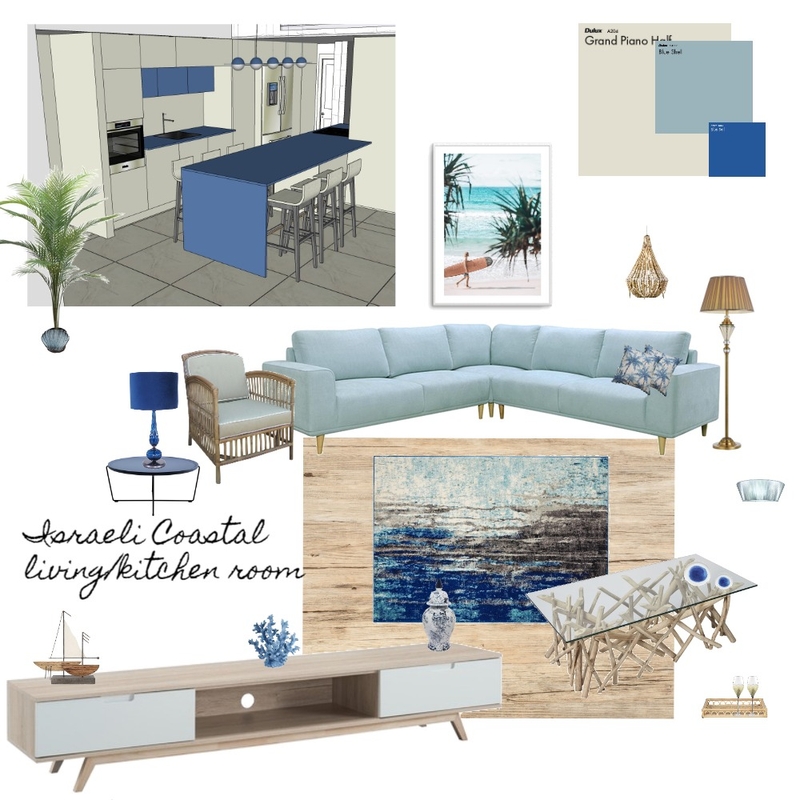 Israeli Coastal open living / kitchen room Interior Design Mood Board by Bela Israeli Coastal open living / kitchen room Interior Design Mood Board by Bela